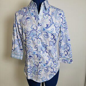 Robert Graham Womens Blue & Lavender KWT Embroidered Paisley Long Sleeve XS